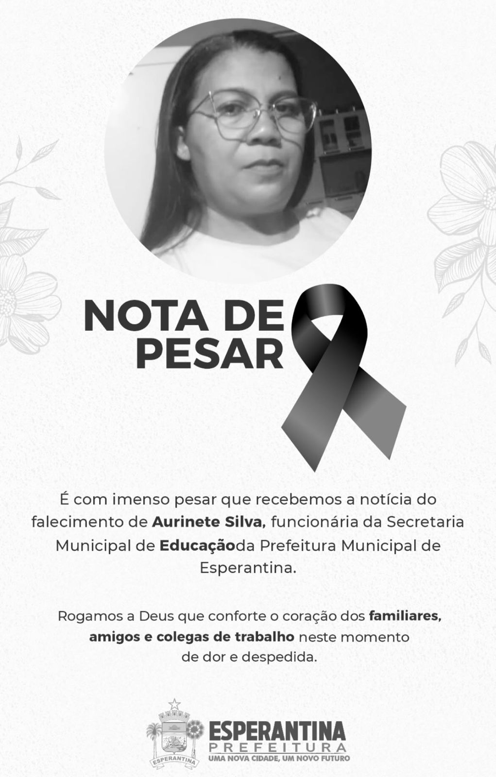 Nota de pesar da Prefeitura de Esperantina | Foto: Reprodução