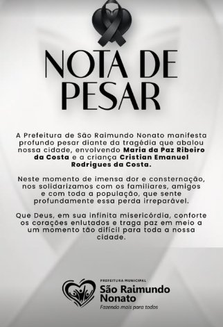 Nota de pesar da prefeitura de São Raimundo Nonato./Foto: Instagram