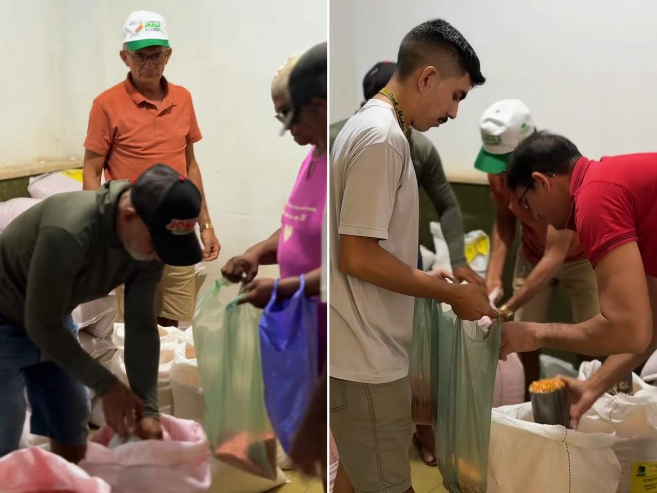 Distribuição de milho e feijão para agricultores - Foto: Prefeitura de Castelo do Piauí