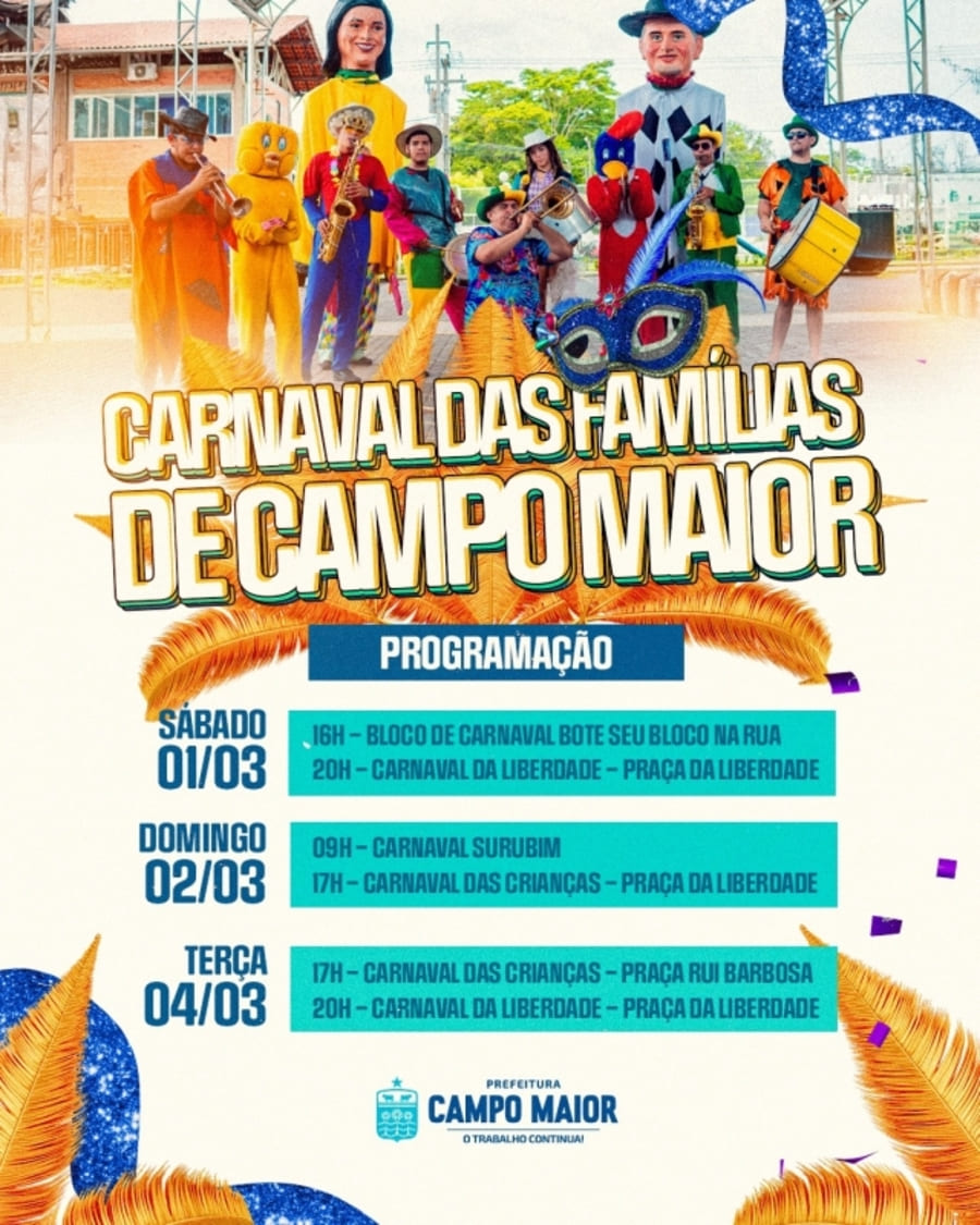 Carnaval das Famílias começa neste sábado (1º) em Campo Maior