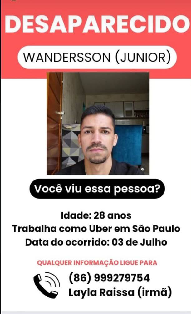 Motorista por app piauiense desaparece em São Paulo e família pede ajuda - Imagem 1