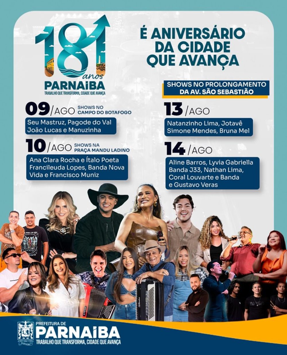 Prefeito Francisco Emanuel presenteia os 181 anos de Parnaíba com atrações nacionais e programação especial - Imagem 1