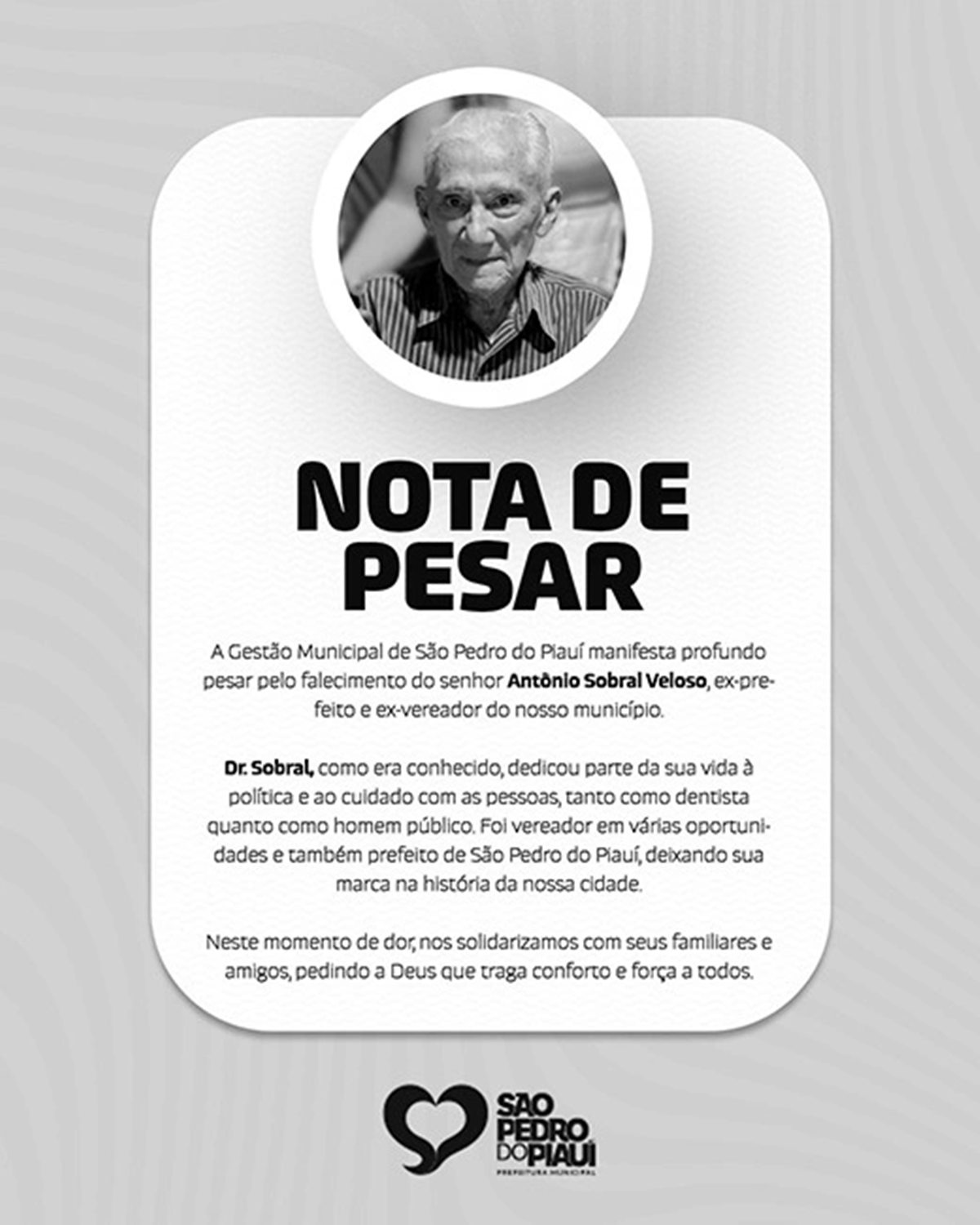 Nota de pesar (Foto: Divulgação/Prefeitura de São Pedro do Piauí)