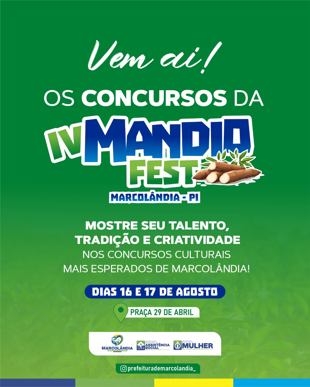 Prefeitura de Marcolândia abre inscrições para concursos culturais da IV Mandio Fest - Imagem 1