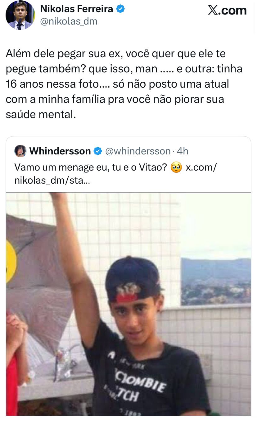 Whindersson Nunes e Nikolas Ferreira  trocam farpas nas redes sociais