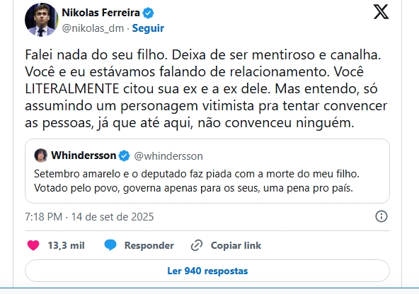 Whindersson Nunes e Nikolas Ferreira  trocam farpas nas redes sociais