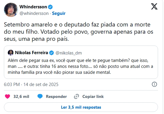 Whindersson Nunes e Nikolas Ferreira  trocam farpas nas redes sociais
