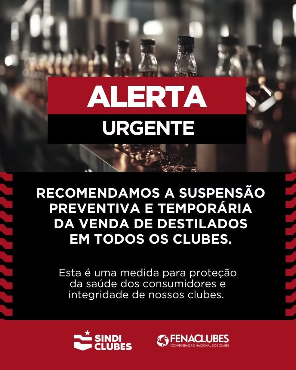 Alerta do Sindiclubes sobre suspensão de venda de bebidas alcoólicas em clubes de SP — Foto: Divulgação