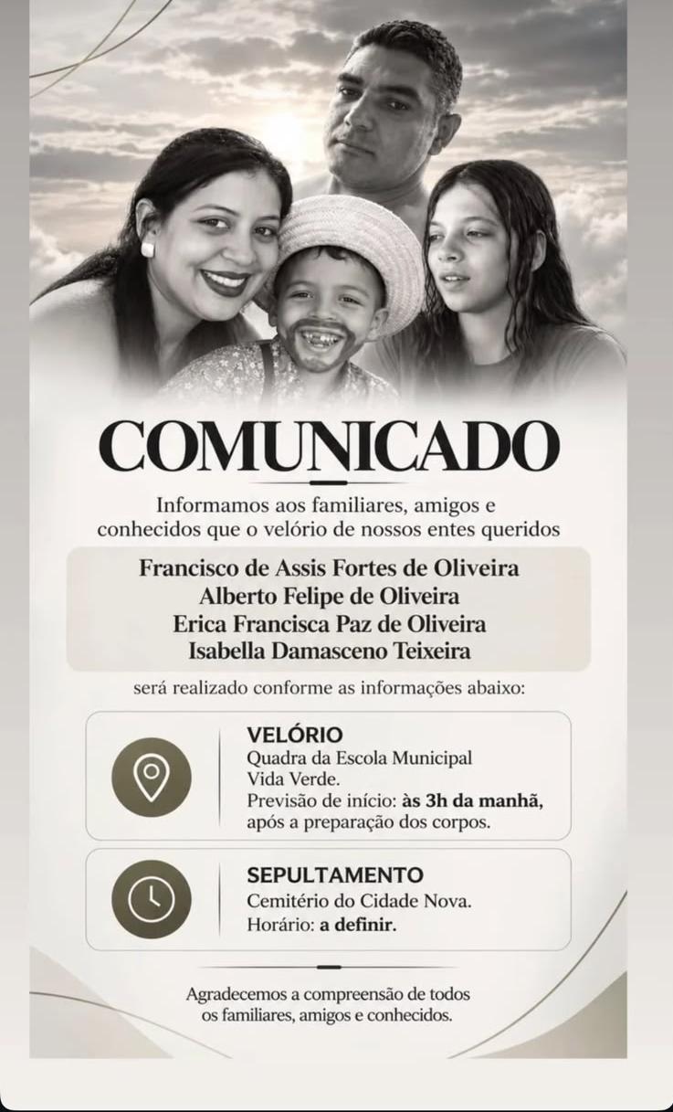 Família envolvida em grave acidente em Campo Maior é sepultada - Foto: Reprodução