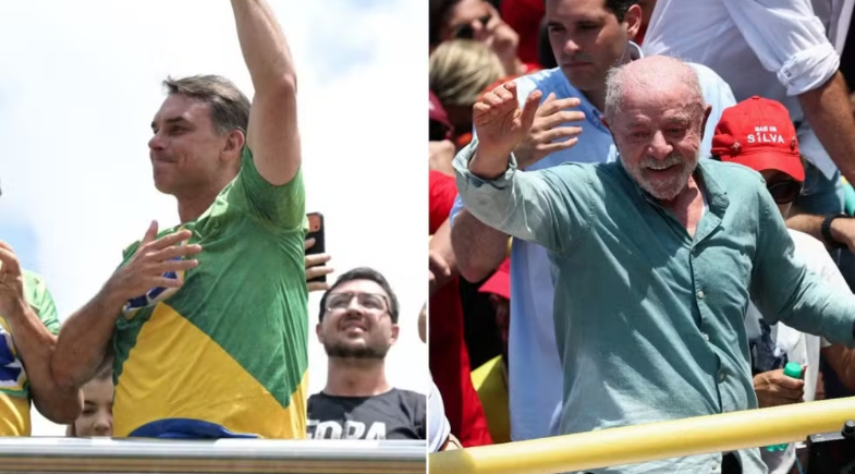 Flávio Bolsonaro e Lula neste sábado (24) | Reprodução/AFP/Reuters
