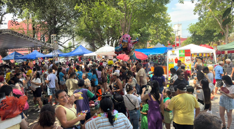 Prévias carnavalescas da Feira na Praça animam o centro de Teresina neste domingo (1º)