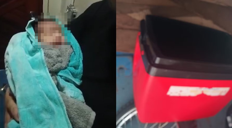 Bebê foi regatado dentro de cooler | Reprodução