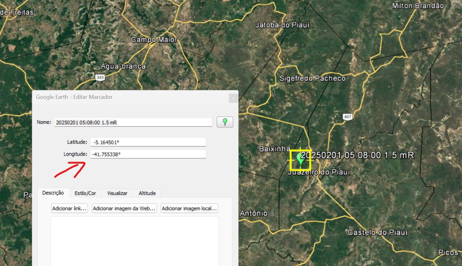 Foto: Divulgação - Localização do trremor em Castelo no Piauí