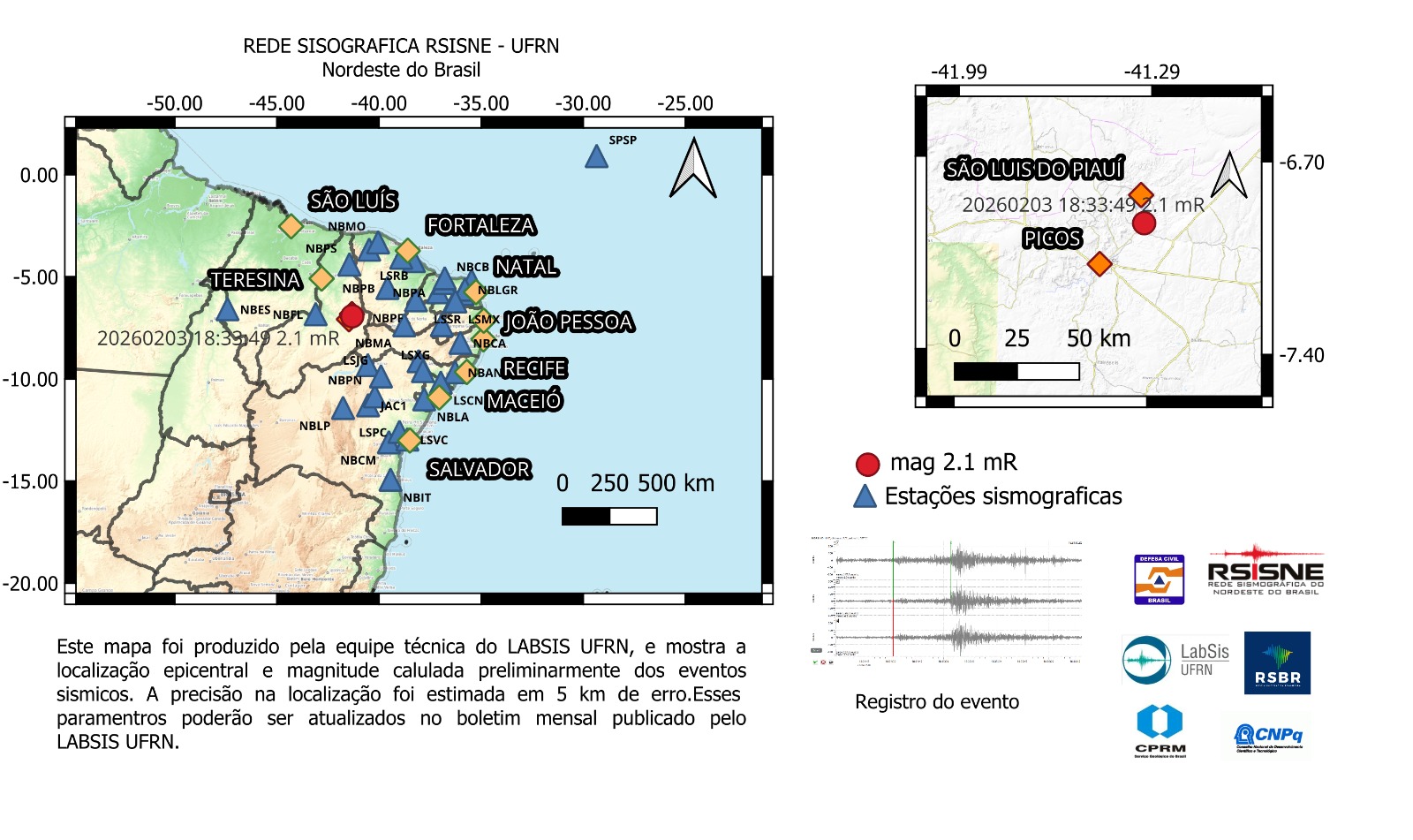 Foto: Divulgação/LABIS URFN - Tremor de terra em Bocaina