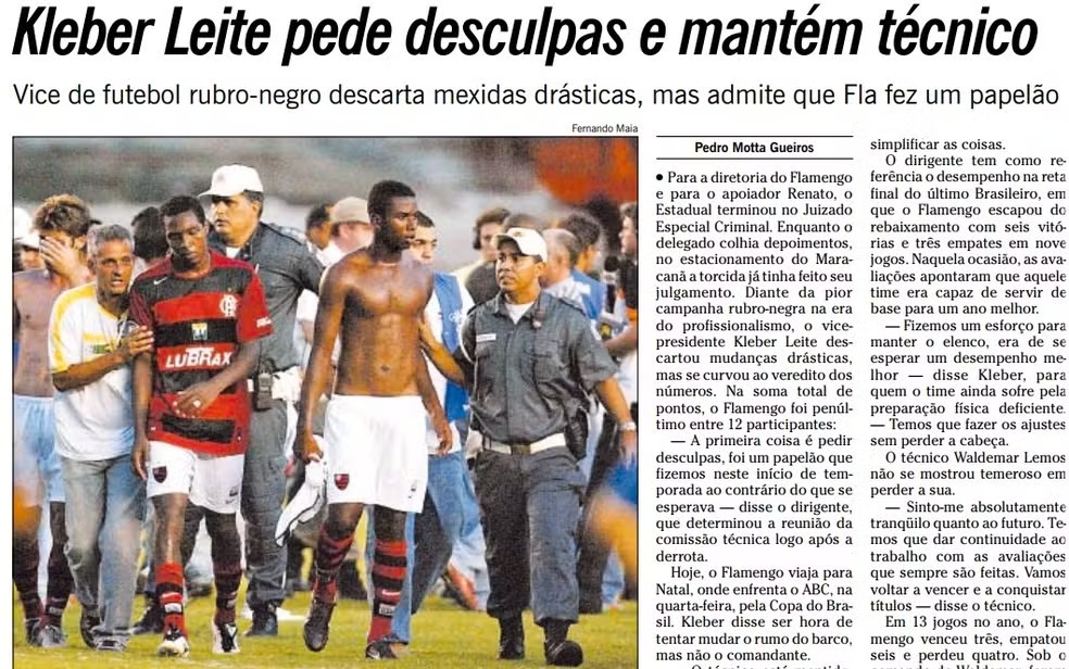 Flamengo foi mal no Carioca de 2006 — Foto: Reprodução / O Globo 