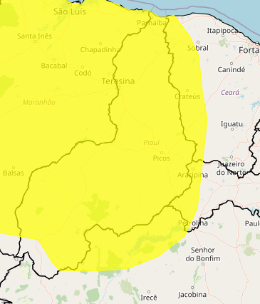 Alerta amarelo de perigo potencial./Foto: Inmet