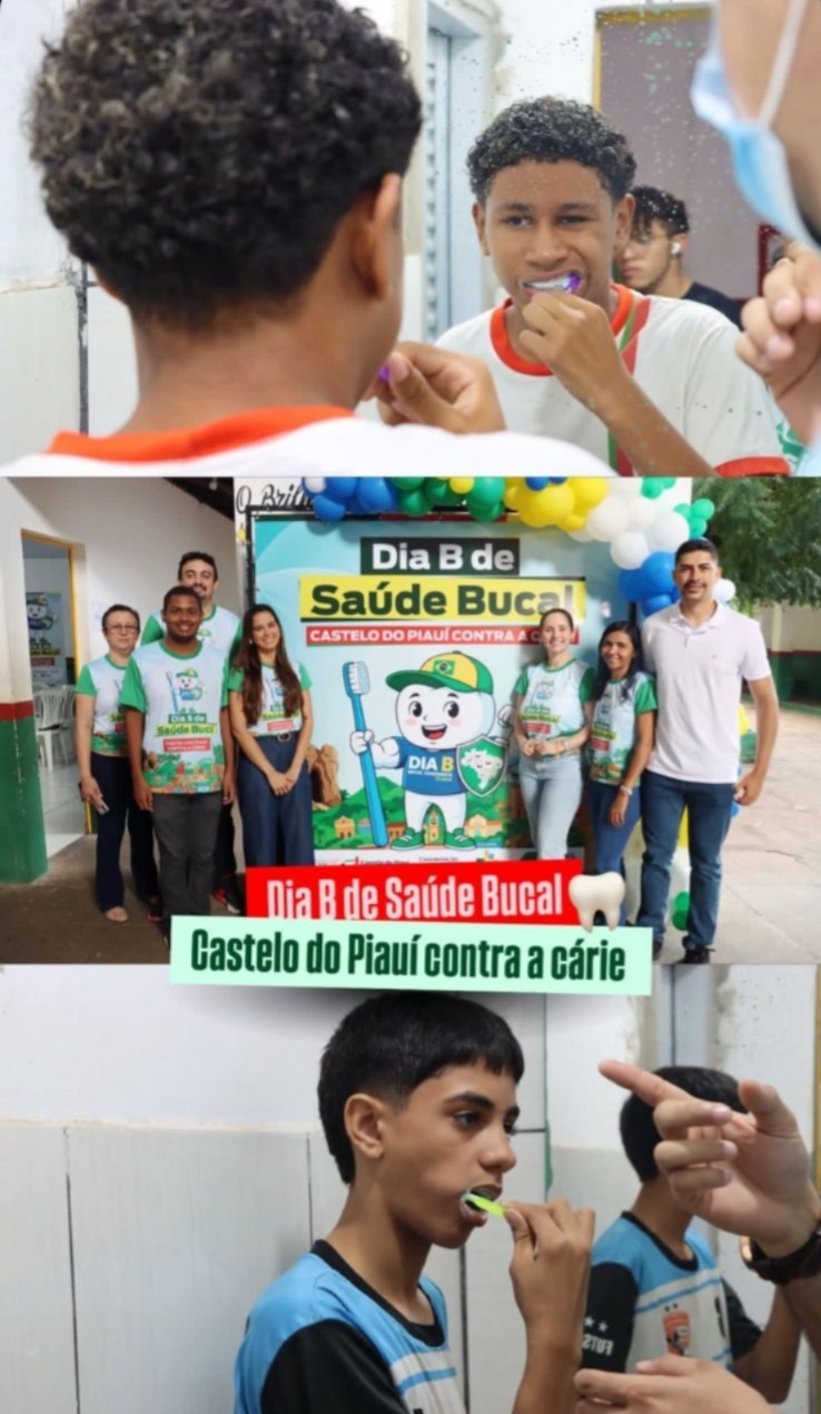 Estudantes recebem orientações durante atividade do Dia B da Saúde Bucal  - Foto: Prefeitura de Castelo do PiauíEstudantes recebem orientações durante atividade do Dia B da Saúde Bucal  - Foto: Prefeitura de Castelo do Piauí