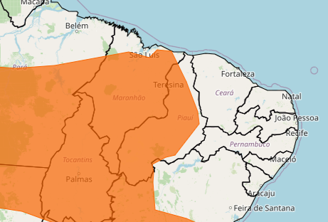 Regiões do Piauí estão sob alerta laranja até as 23h59 desta segunda-feira (23) - Imagem: Divulgação/Inmet
