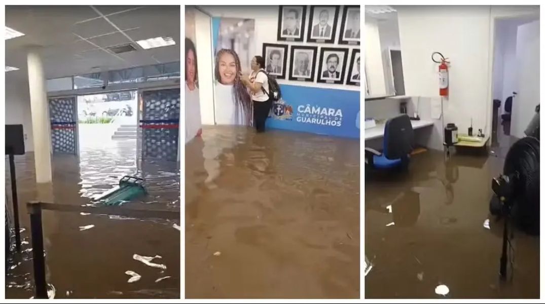 Temporal provoca estragos e alaga a Câmara Municipal de Guarulhos. | Reprodução