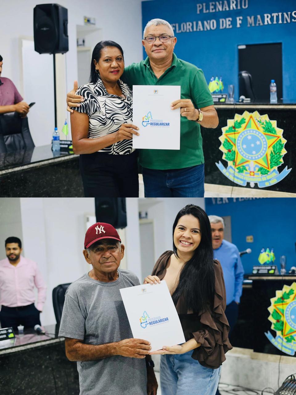 Moradores recebem registros de imóveis durante ação de regularização fundiária - Divulgação/ASCOMMoradores recebem registros de imóveis durante ação de regularização fundiária - Divulgação/ASCOM