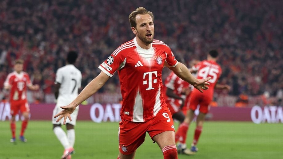 Harry Kane comemora gol marcado contra o Real Madrid | Lars Baron/Getty Images