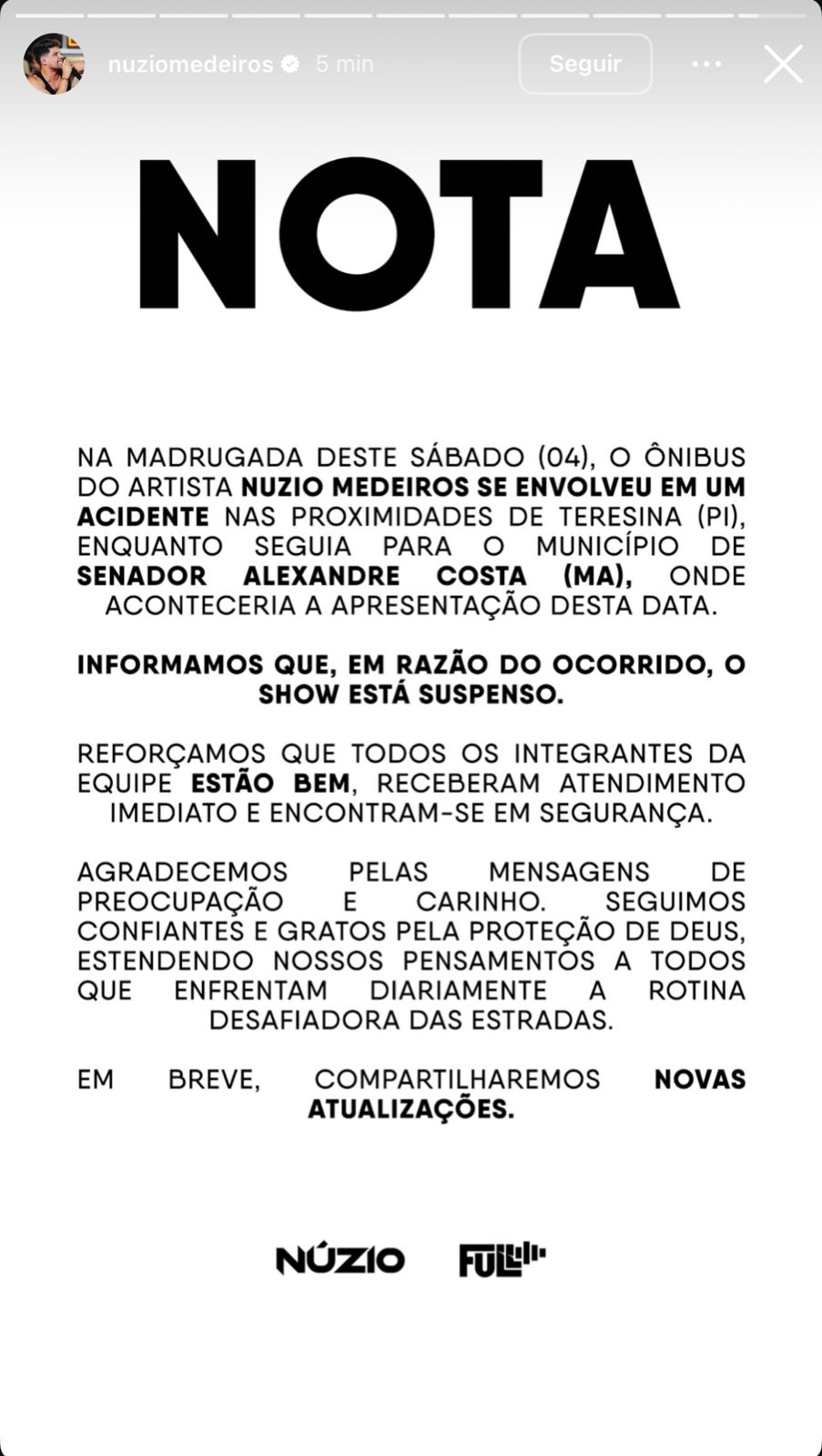 &Ocirc;nibus da banda do cantor N&uacute;zio Medeiros tomba e deixa feridos na BR-316, em Teresina - Imagem 1