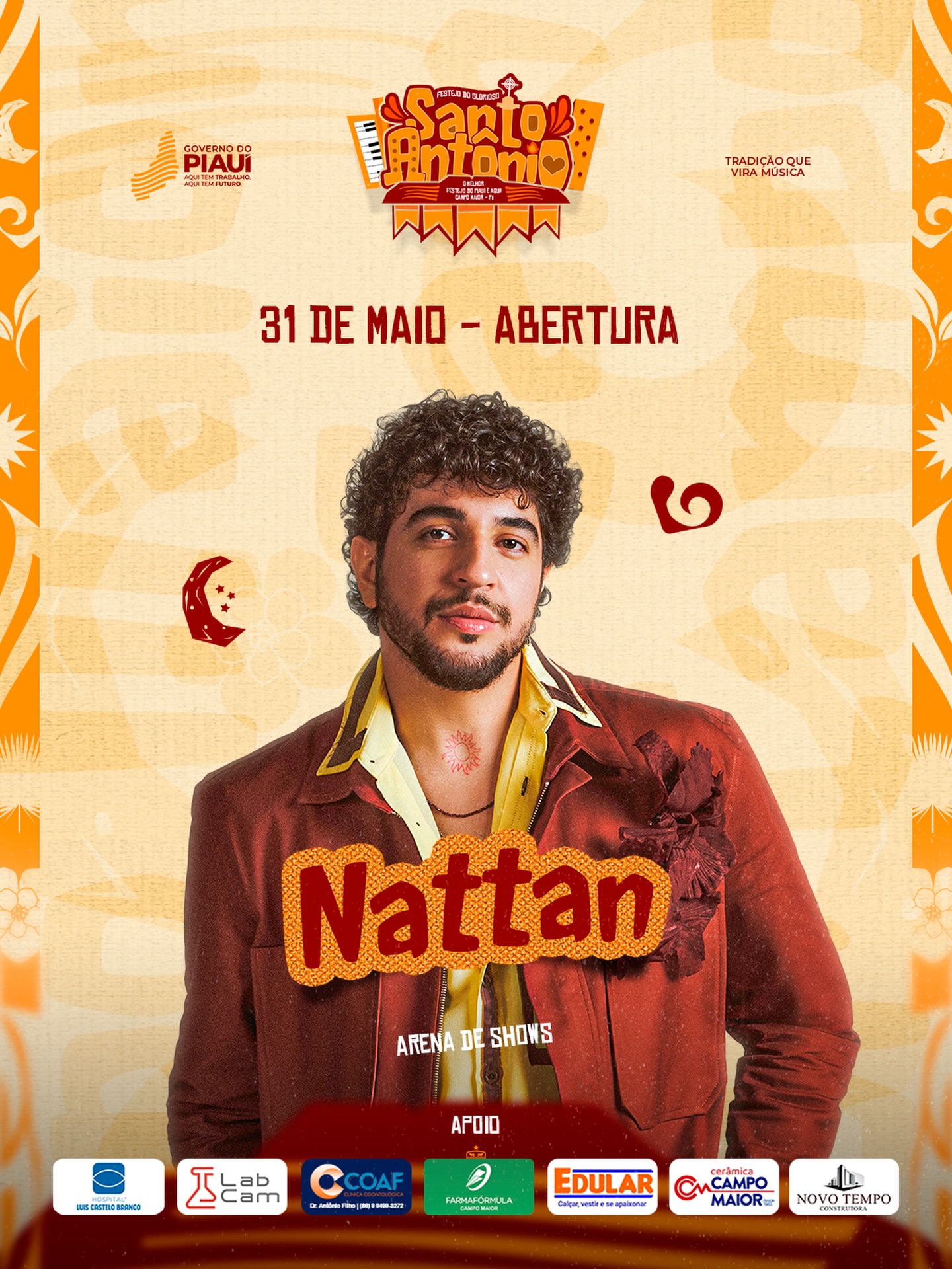 Festejos de Santo Antônio terão shows de Nattan, Toca do Vale e outras atrações em Campo Maior - Divulgação/ASCOM