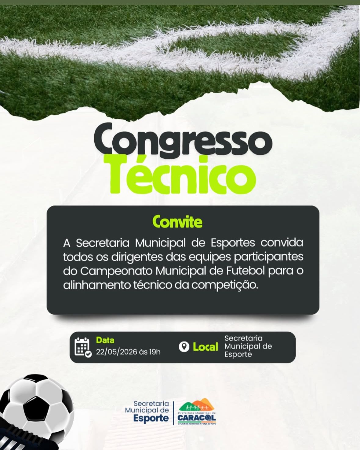 Caracol realiza congresso técnico para o Campeonato Municipal de Futebol - Divulgação/ASCOM