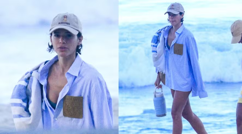 Bruna Marquezine surge de biquíni e camisa oversized e rouba atenção em praia no Rio