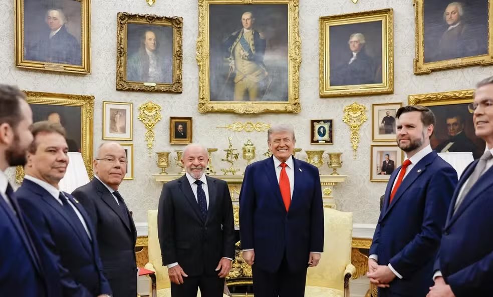 Lula e Trump em encontro na Casa Branca — Foto: Ricardo Stuckert