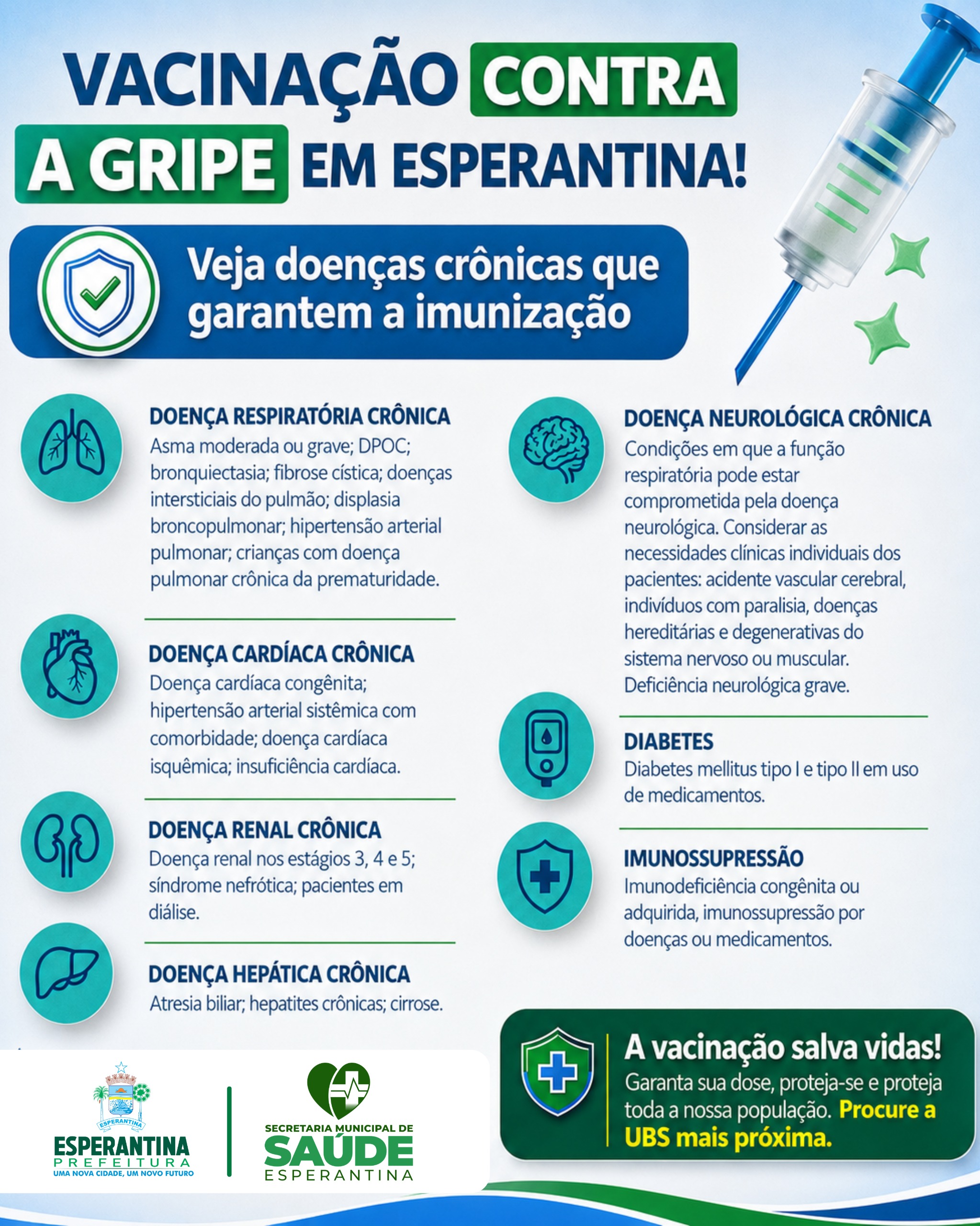 Prefeitura de Esperantina alerta para vacinação contra a gripe - Divulgação/ASCOM