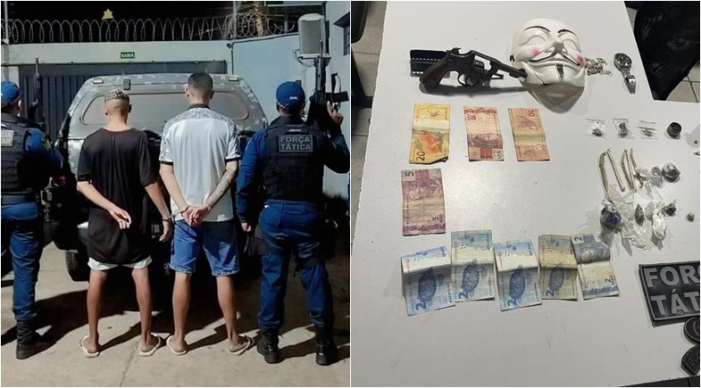 Dupla suspeita é presa com arma, drogas e máscara na zona Leste de Teresina | Divulgação/PMPI