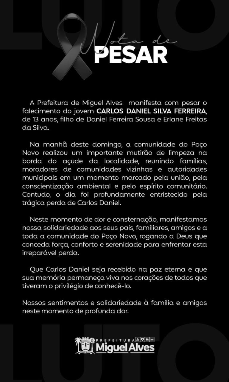 Adolescente de 13 anos morre afogado em açude na zona rural de Miguel Alves - Imagem 1