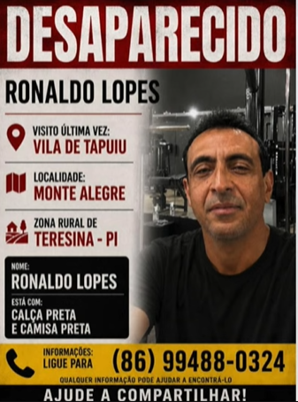 Cartaz de desaparecido./Foto: Reprodução