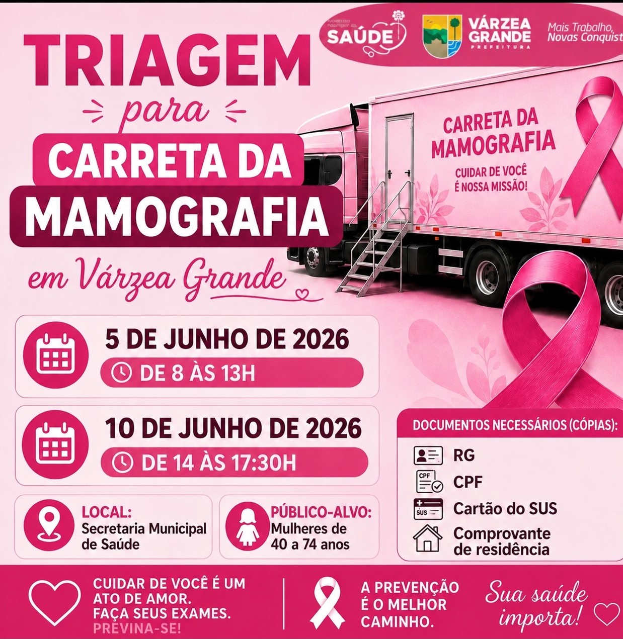 Várzea Grande realizará triagem para atendimentos da Carreta da Mamografia | Divulgação/Prefeitura de Várzea Grande