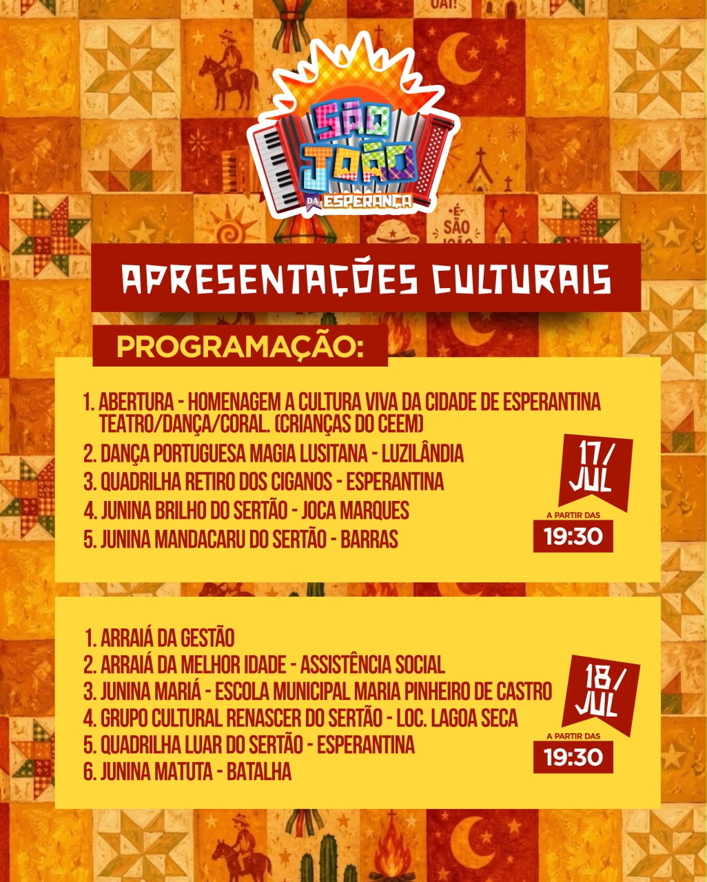 Programação do São João da Esperança - Divulgação/ASCOM