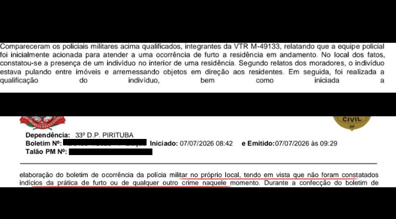 Trechos do Boletim de Ocorrência./Foto: Reprodução