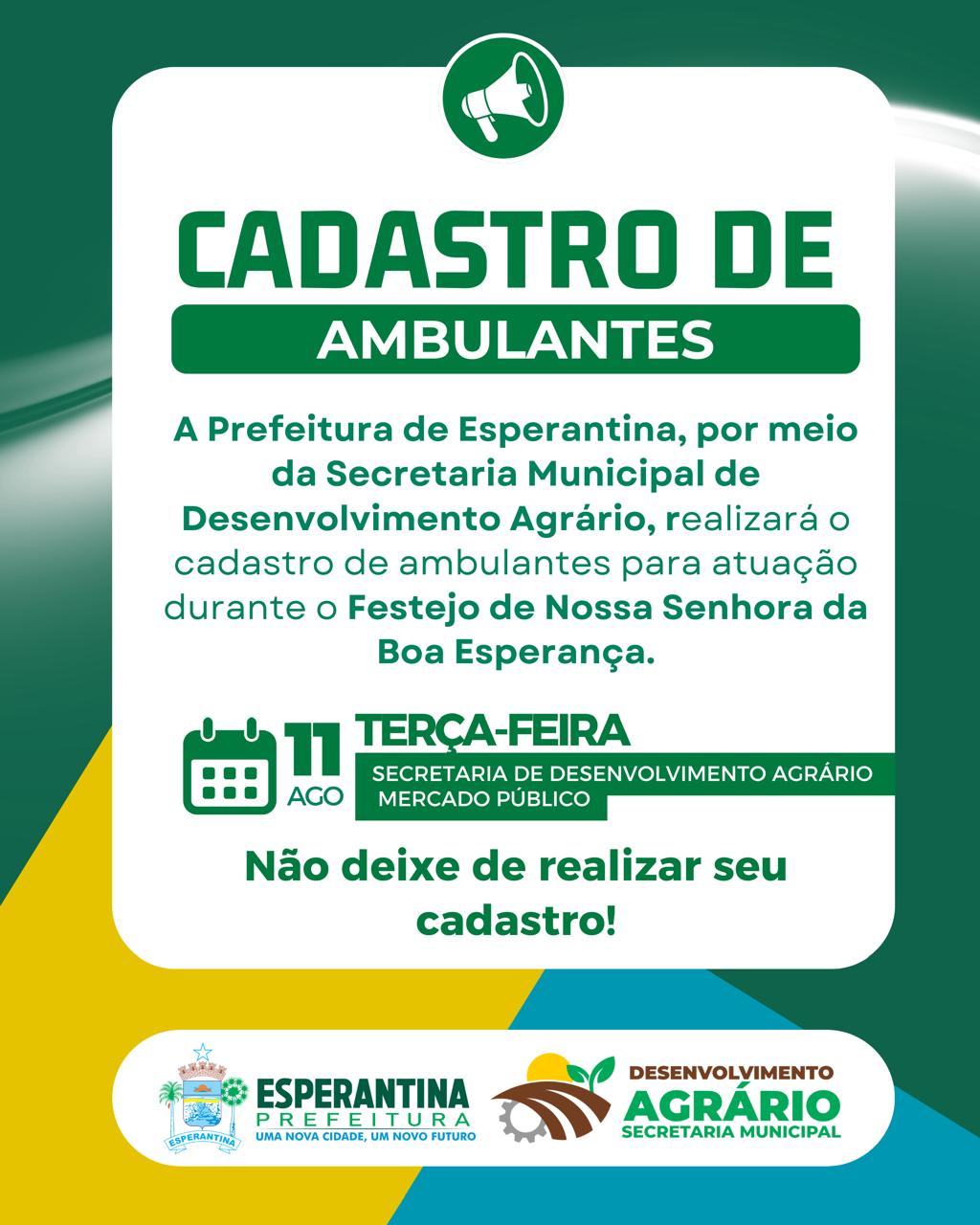 Ambulantes podem se cadastrar para Festejo de Nossa Senhora da Boa Esperança - Divulgação/ASCOM