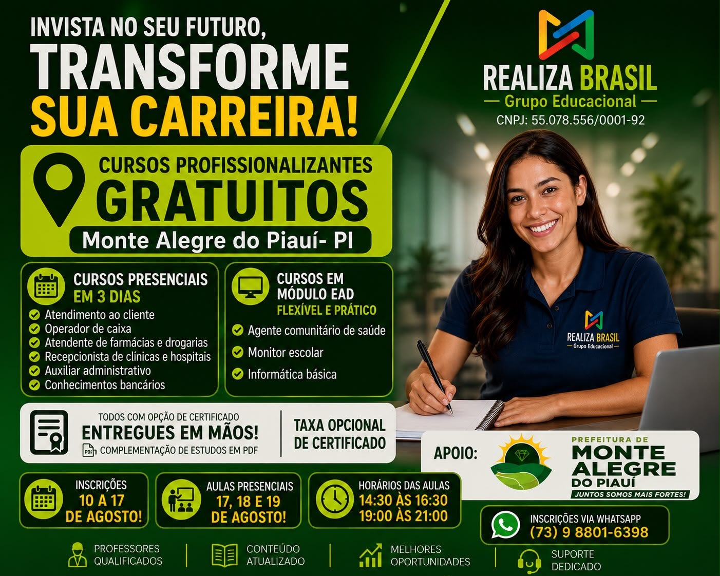 Cursos profissionalizantes gratuitos são ofertados à população de Monte Alegre do Piauí | Foto/Reprodução