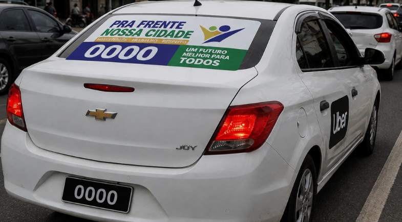 TSE proíbe uso de adesivos e propagandas de candidatos em carros de aplicativo nas eleições | Ilustração feita por IA