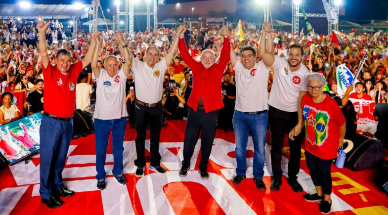 Lula participa de ato com apoiadores e lideranças políticas na Arena Carhoo, em Teresina, nesta quarta-feira (9) | Reprodução/ Ricardo Stuckert